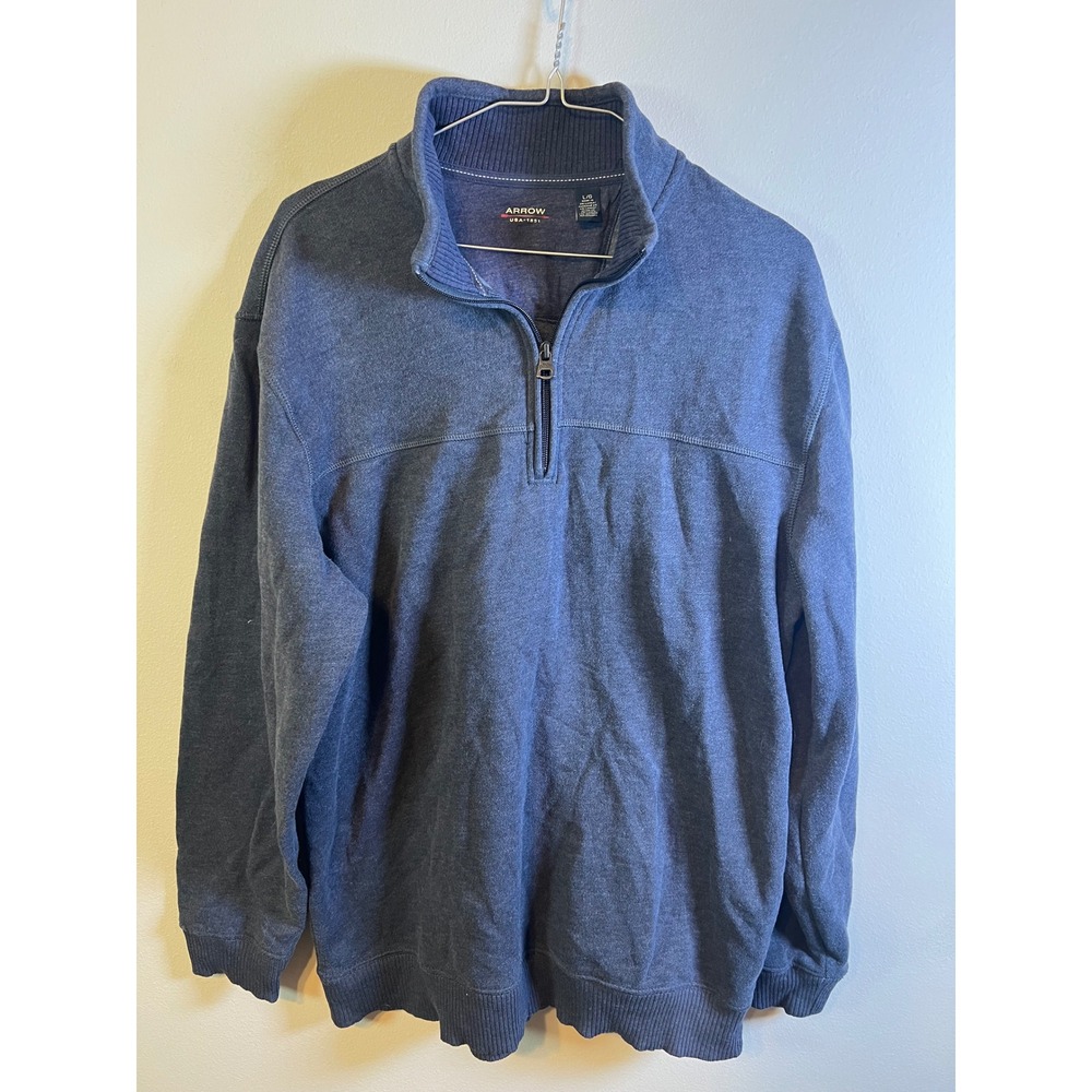 Arrow Mens Pullover Sweater Quarter Zip Heathered Navy Blue Size L